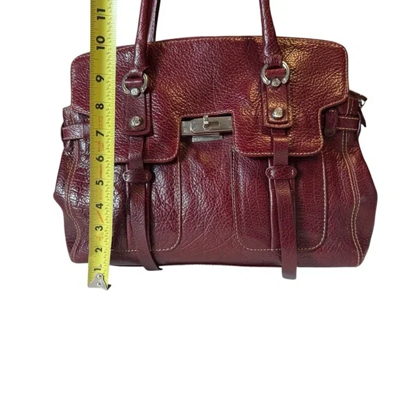 FRANCESCO BIASIA BURGUNDY LEATHER SATCHEL HANDBAG - Picture 4 of 8